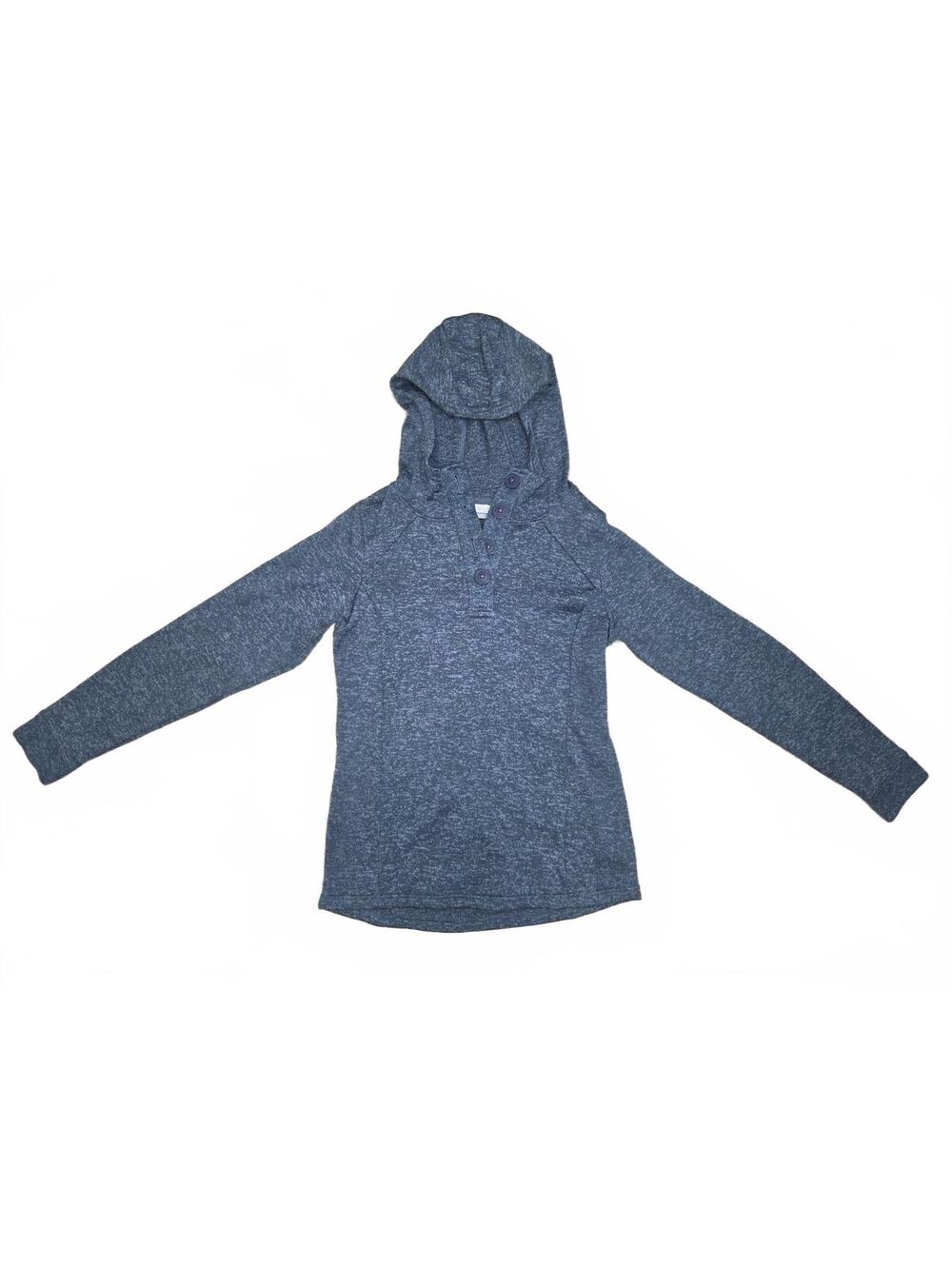 Columbia Sportswear Blue Speckled Fleece Button-Neck Hooded Pullover Size M
